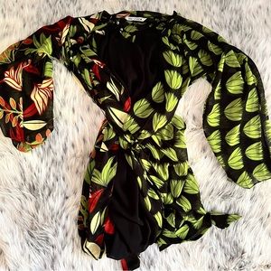 Green Multi Colored Flowing Dress